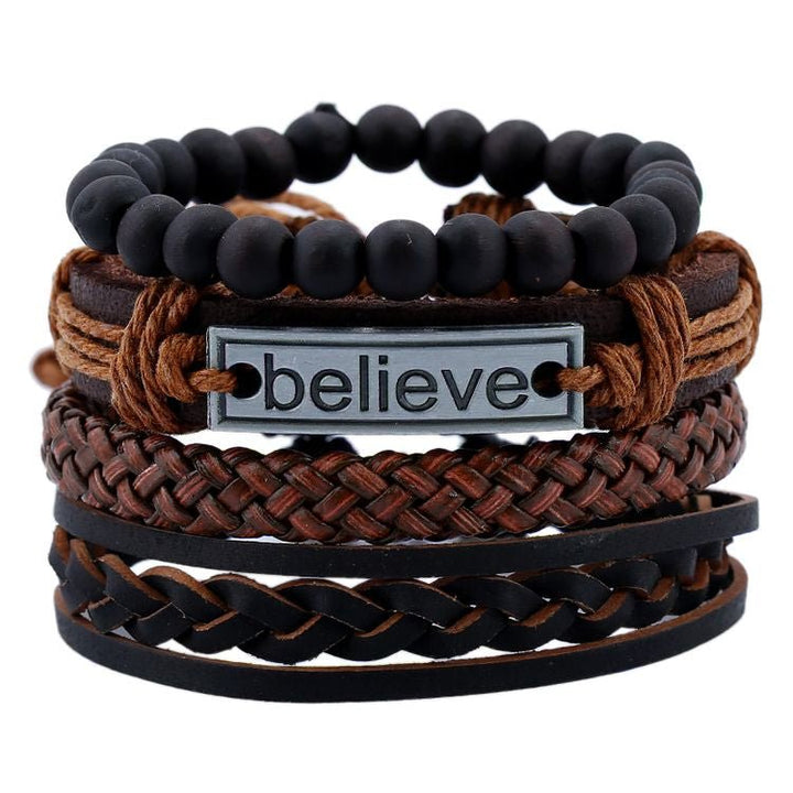 Leather braided Believe Bracelet Set - Affirm The Word Literary