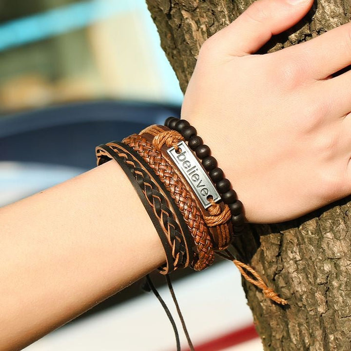 Leather braided Believe Bracelet Set - Affirm The Word Literary