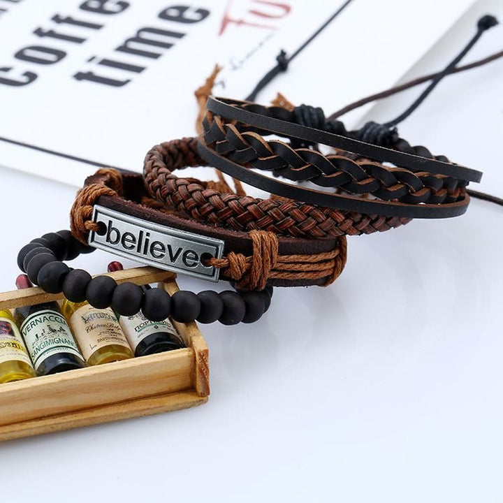 Leather braided Believe Bracelet Set - Affirm The Word Literary