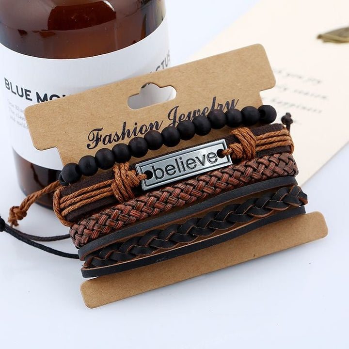 Leather braided Believe Bracelet Set - Affirm The Word Literary