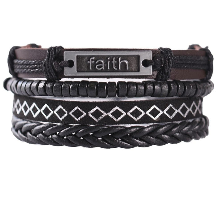 Leather braided: Faith Bracelet Set - Affirm The Word Literary