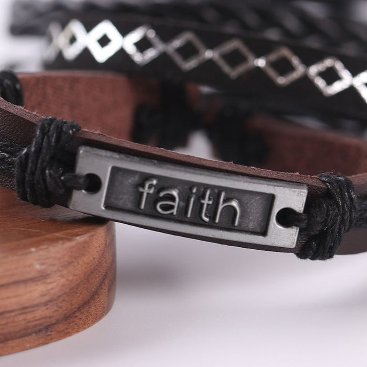 Leather braided: Faith Bracelet Set - Affirm The Word Literary