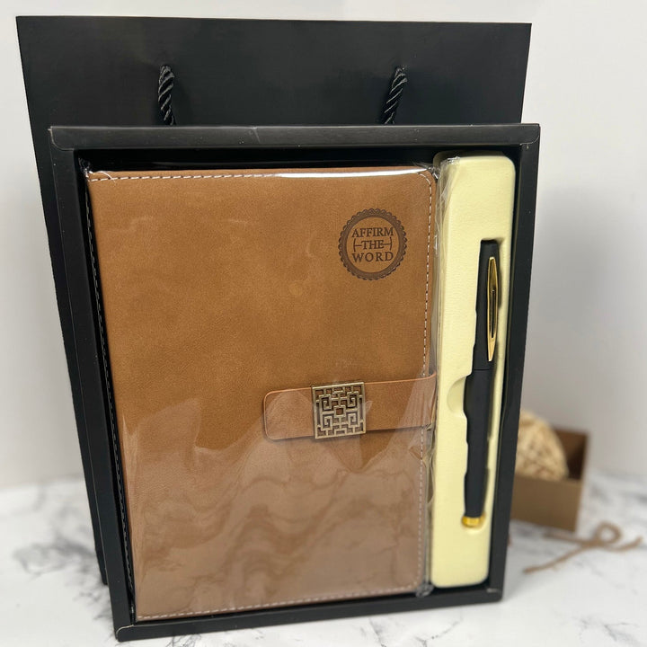 Lined Journal & Pen Gift Set— Brown - Affirm The Word Literary
